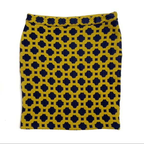 Anthropologie Charlie & Robin Blue & Gold Tile Print Knit Skirt Size 4 - Picture 5 of 13